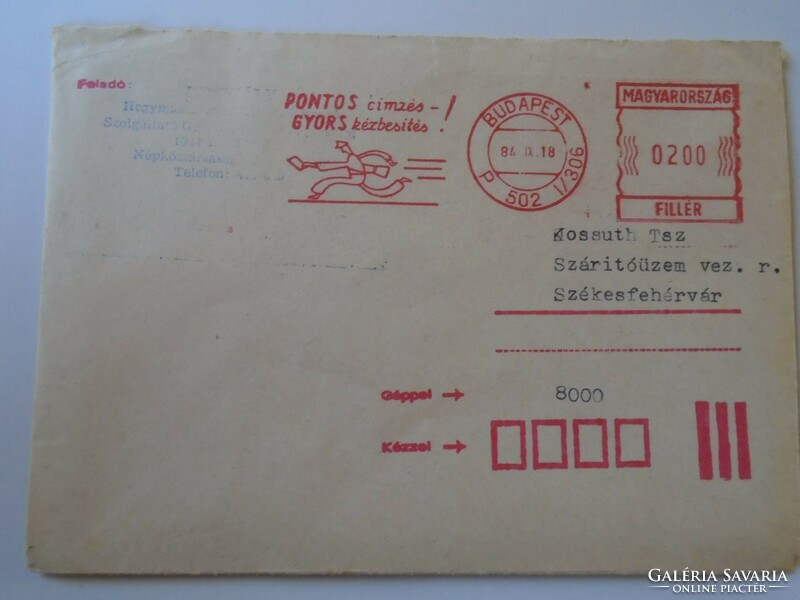 D193772 old letter 1984 exact address fast delivery Budapest - machine stamping - red meter