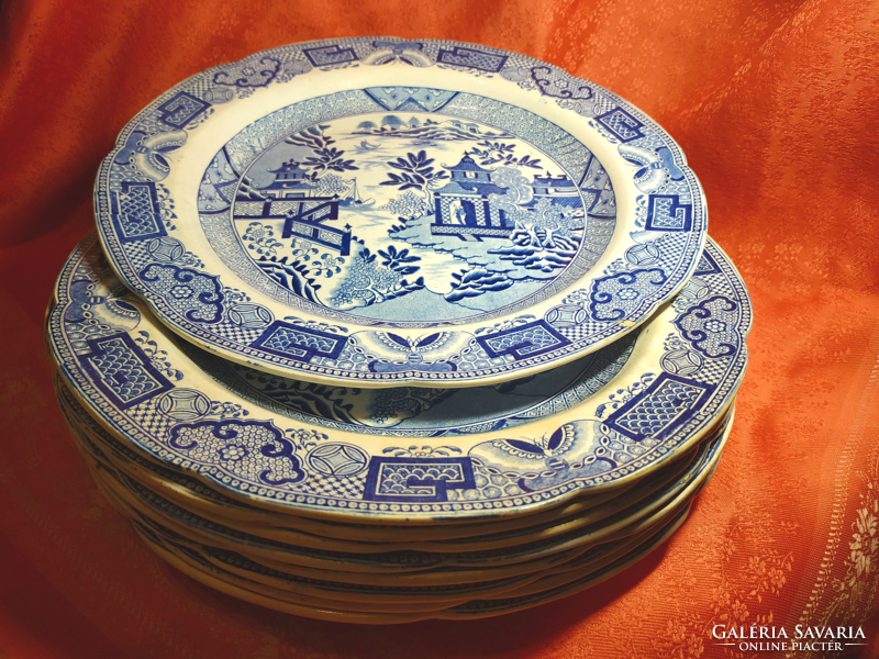Antiik , pillangó mintás, pagodás porcelán nagy lapos tányér