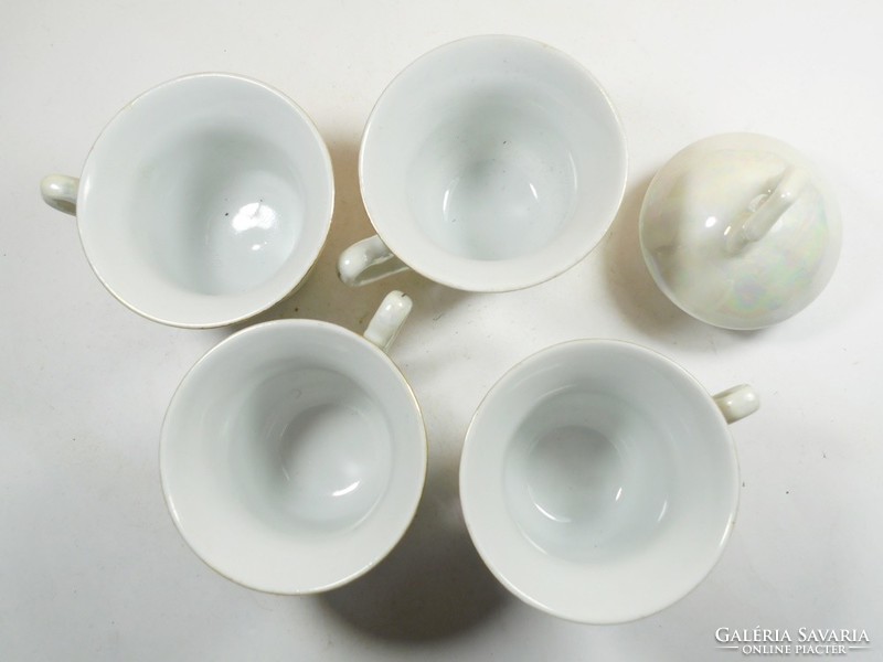 Retro régi kávés teás készlet porcelán 4 db csésze, 1 db fedél virág mintás Sapir német gyártmány