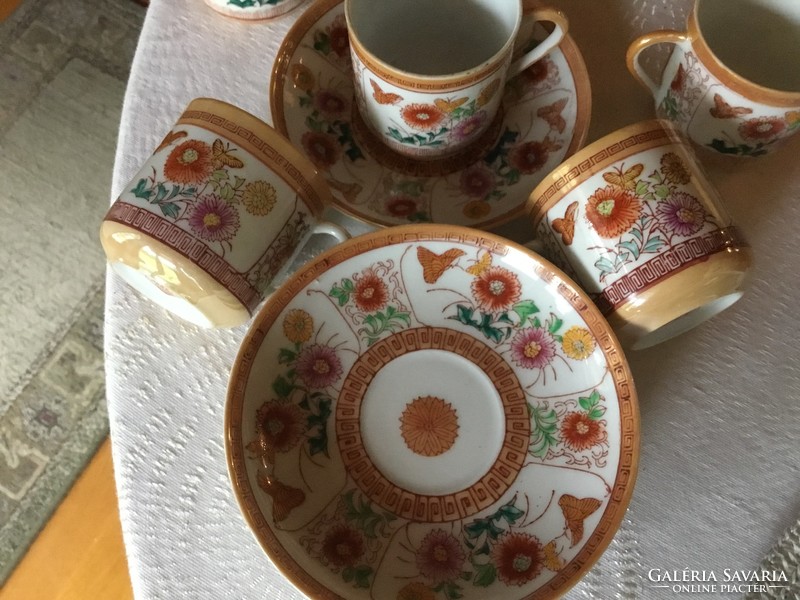 Chinese coffee cup with plate, eosin, rich pattern (400)