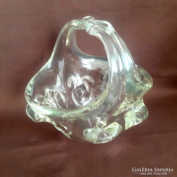 Cseh üveg kosár, kínáló, asztalközép, kristály üveg.(nagy!)