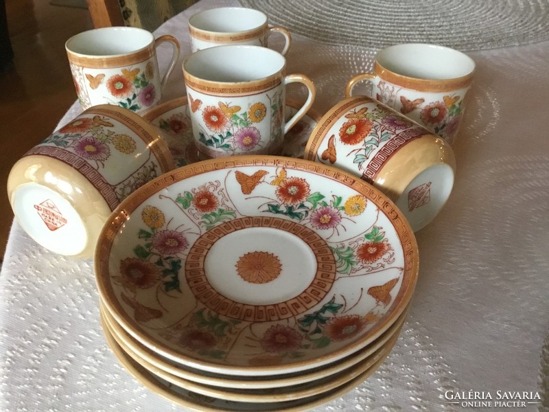 Chinese coffee cup with plate, eosin, rich pattern (400)