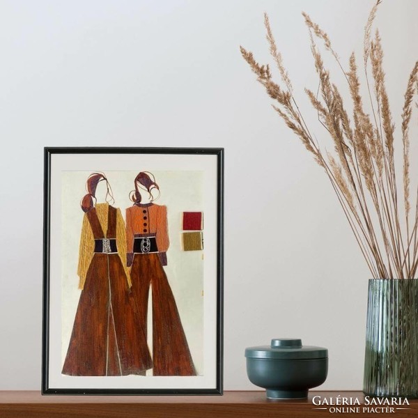 Watercolor fashion/clothing design from the 70s - hippie clothes - Deákfalvi corner