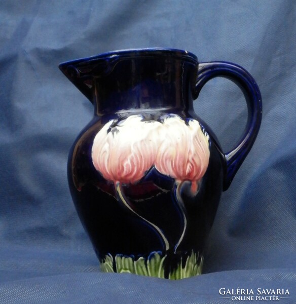 Pitcher cobalt blue with a rustic tulip motif