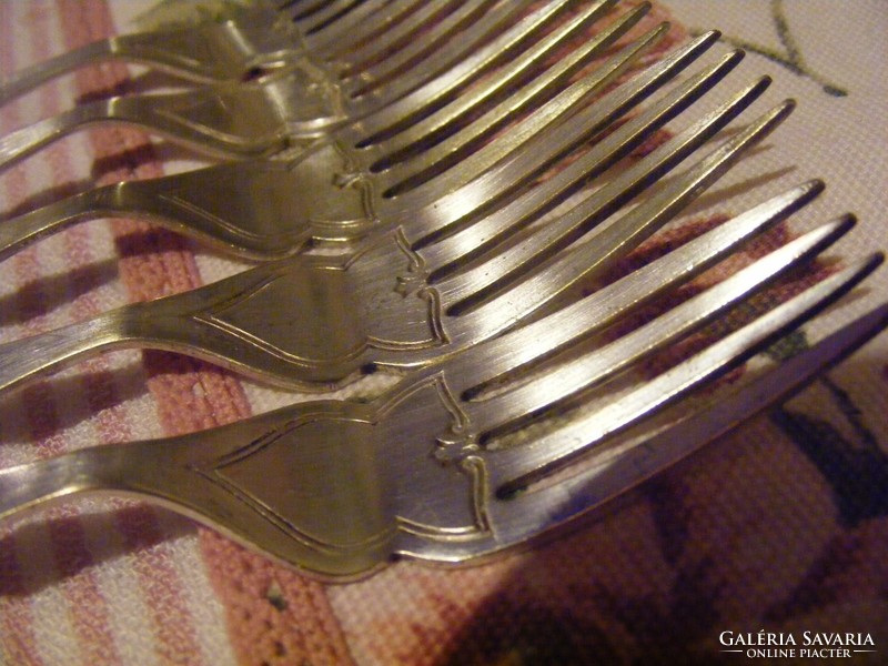 Silver-plated, antique, elegant shape, 5-person dessert or fish fork set