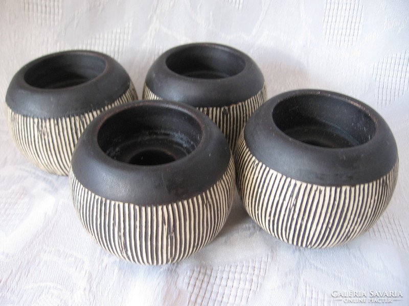 Set of 4 black studio art ceramic candle holders