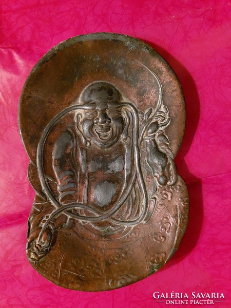 Art Nouveau bronzed bowl with a smiling Buddha