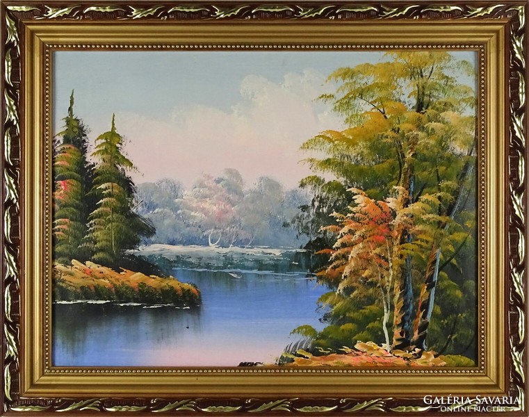 1L741 xx. Century painter: autumn waterside landscape