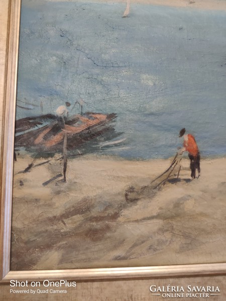 Szegvári Károly, Balatoni halászok c. festménye eladó