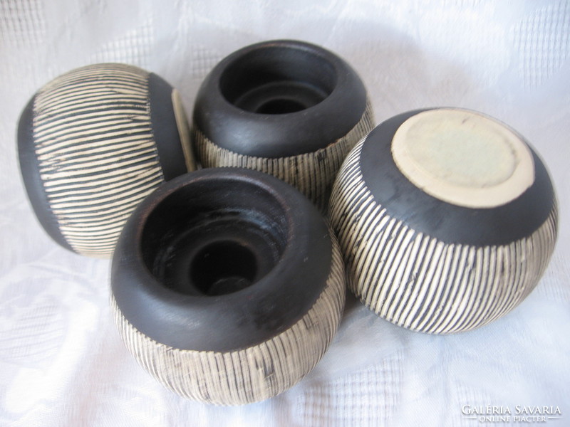 Set of 4 black studio art ceramic candle holders