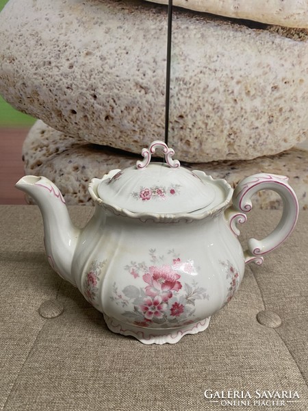 Zsolnay antique porcelain cherry wood teapot with flowers a38