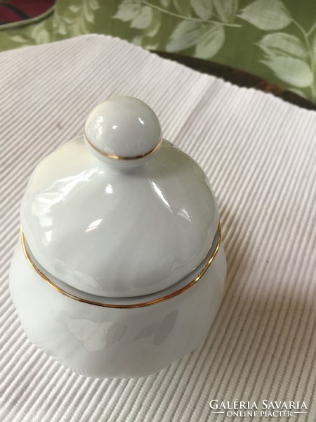 White porcelain with gold decoration, sugar lid, marked, numbered (60)