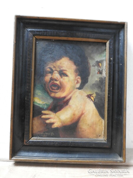 Antik kisbaba festmény - olaj / vászon