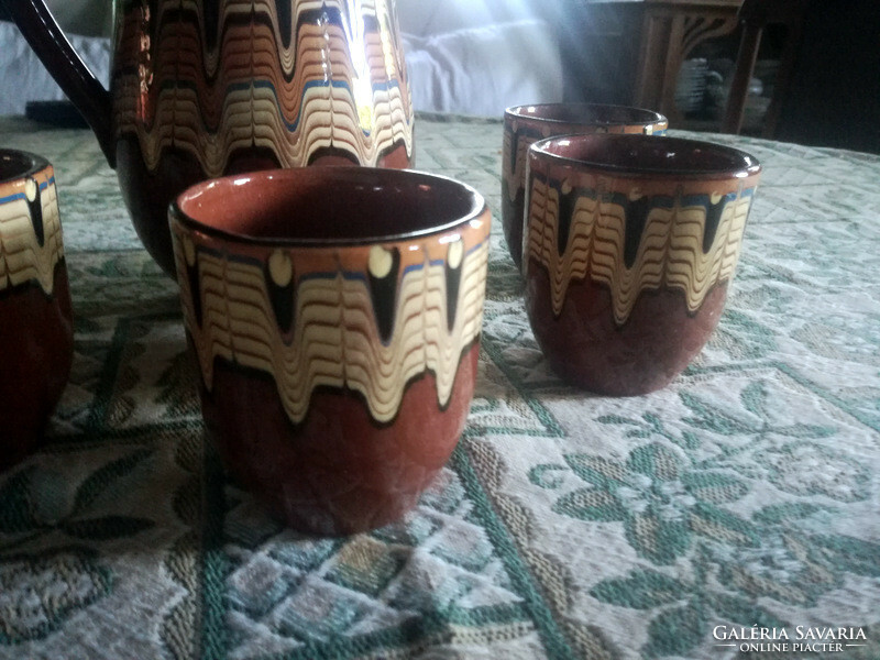 Retro ceramic wine set - jug + 5 wine glasses
