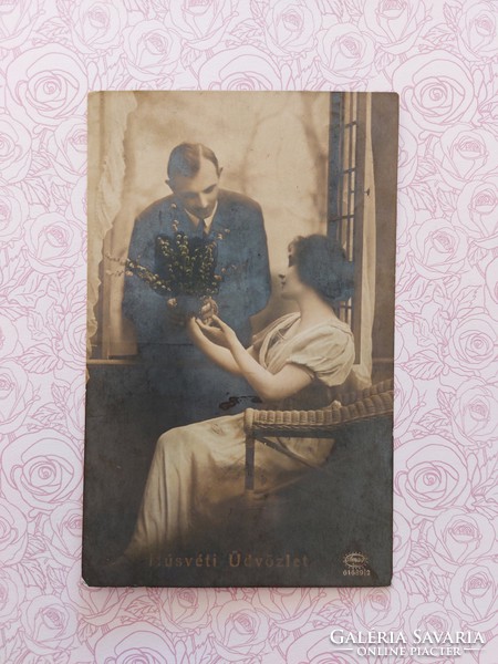 Régi húsvéti képeslap 1918 levelezőlap szerelmespár