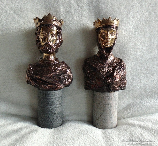 Debrecen -Pelcz: King Stephen and Queen Gizella - marked art sculptures in pairs