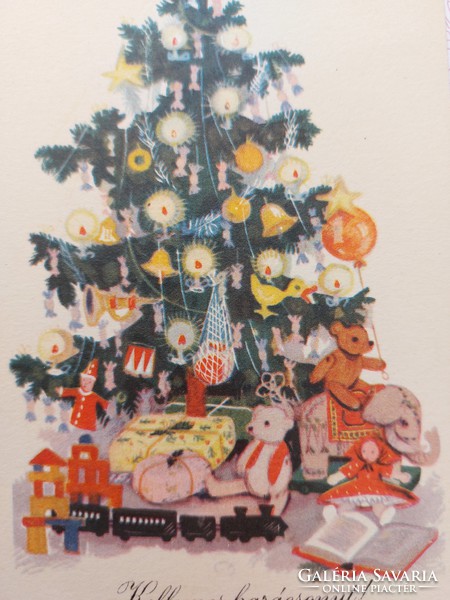 Old Christmas postcard postcard with Christmas tree toys