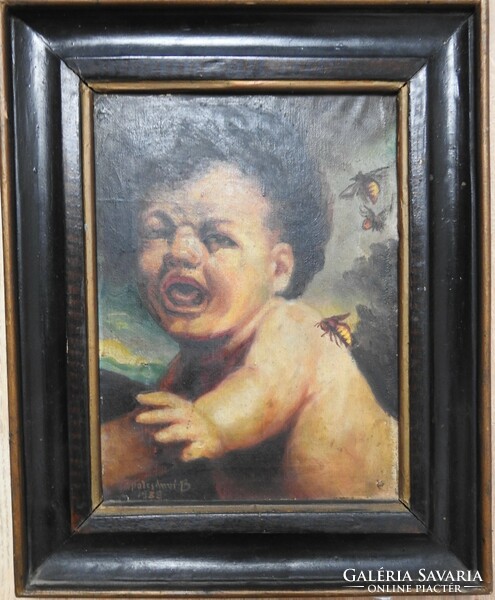 Antik kisbaba festmény - olaj / vászon