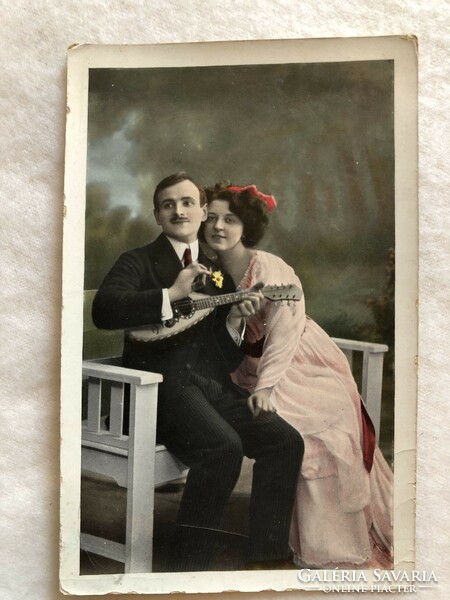 Antik, régi színezett romantikus képeslap  - 1913               -3.