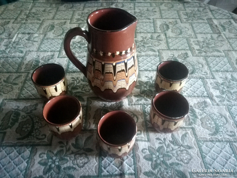 Retro ceramic wine set - jug + 5 wine glasses