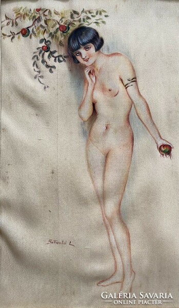 Biblical nude picture painted on silk!