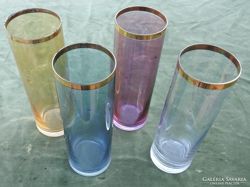 Art deco painted cylindrical glass set / 4 persons