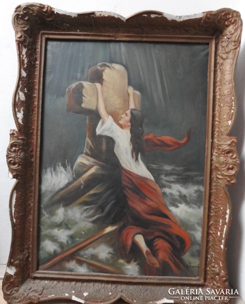 Antique oil / canvas painting - beggar