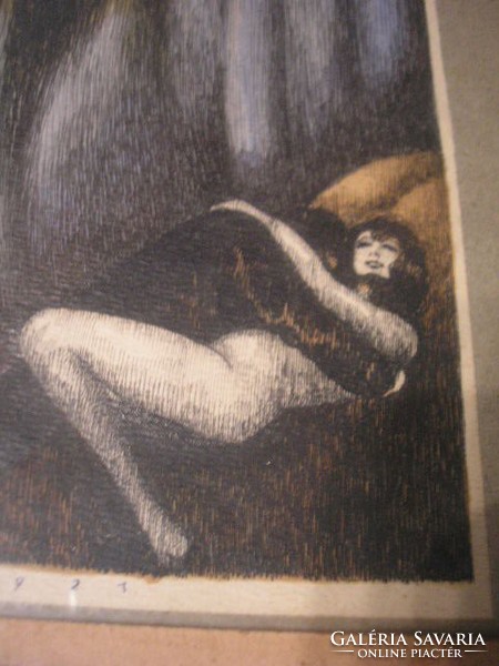 N7 Byssz Róbert 1920 bizarr szerelem és halál alkotása üveglapos ritkasága 2.kép