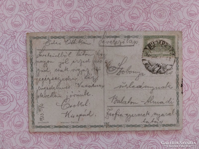 Régi képeslap 1923 levelezőlap virág