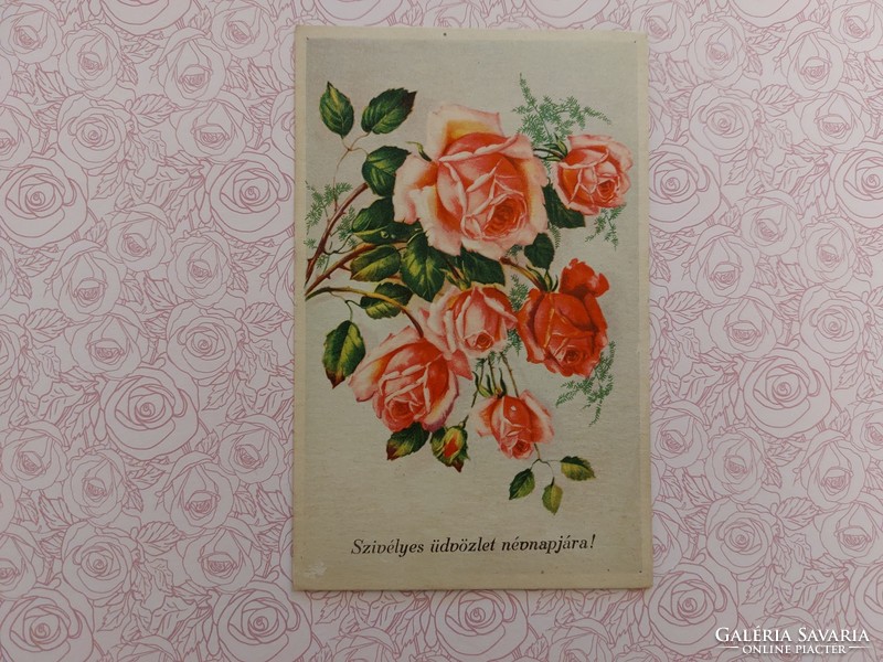 Régi virágos képeslap 1950 rózsás levelezőlap