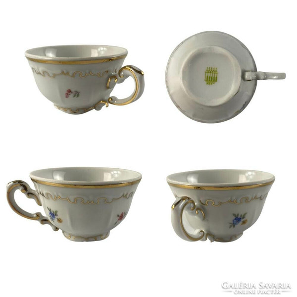 Zsolnay mocha cup - shabby chic - gilded, floral, romantic 5 pcs