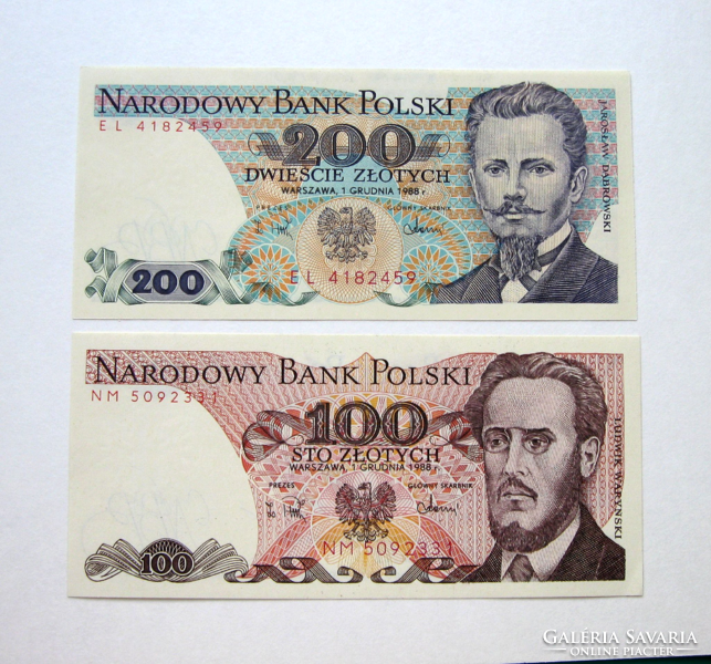 Poland - 100 zł & 200 zł - 1988 - 2 pcs złotyi banknote lot