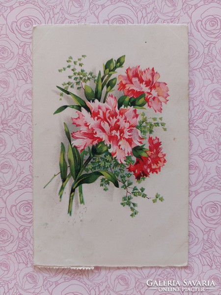 Old postcard 1938 postcard with carnations
