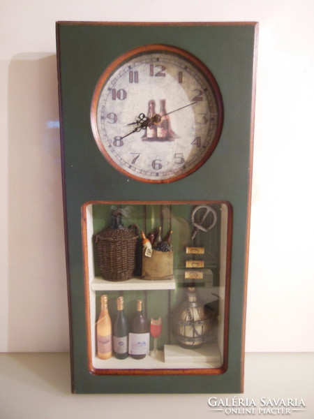 Wall clock - 3 d - 48 x 24 x 5.5 cm - wood - glass - ceramic - velvet cover - flawless
