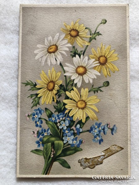Antik, régi virágos képeslap              -3.