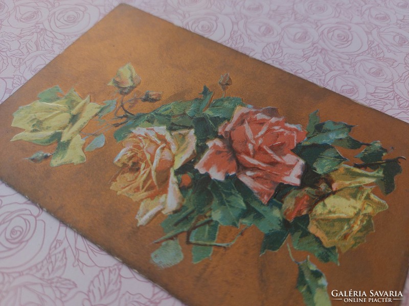 Old rosy postcard embossed postcard