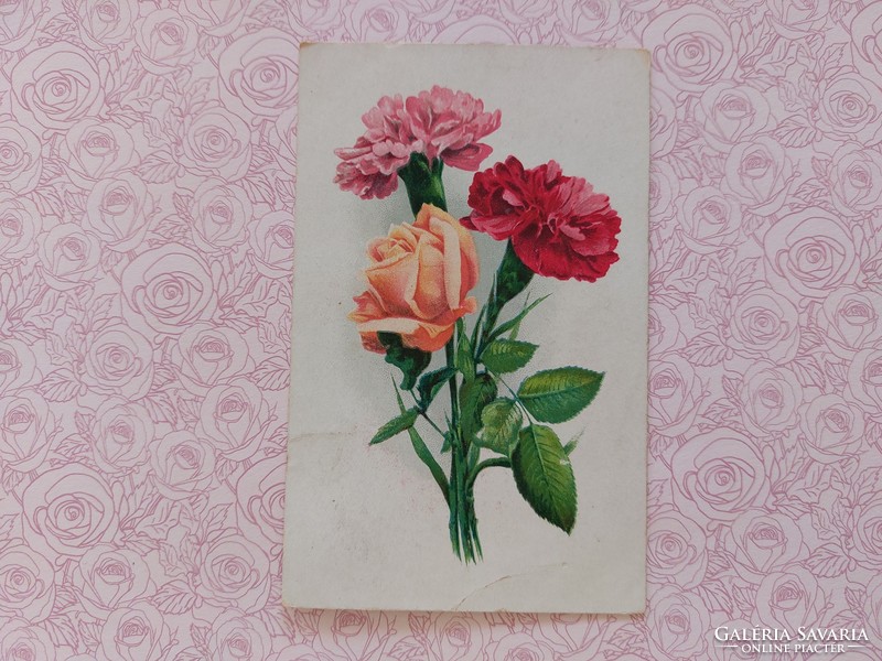 Old floral postcard postcard with rose carnations