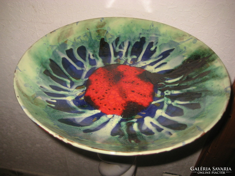Herendi majolika  nagy méretű 35 cm  , retro képzőművészeti fali tányér   , jelzett