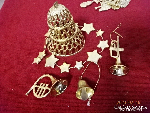 Arany színű karácsonyi díszek, harang, csengő, trombita ... Jókai.