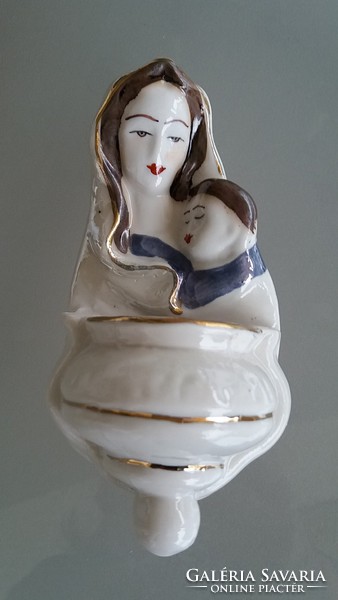 Régi vintage porcelán fali szenteltvíztartó 13 cm vallási használati tárgy