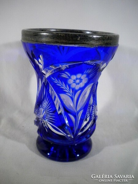 P074 antique crystal glass with silver rim