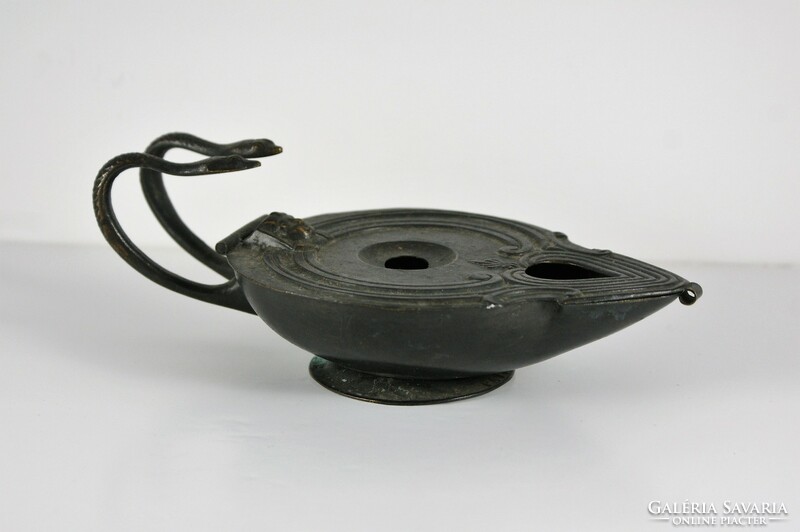 Antique bronze oil lantern with snake handle