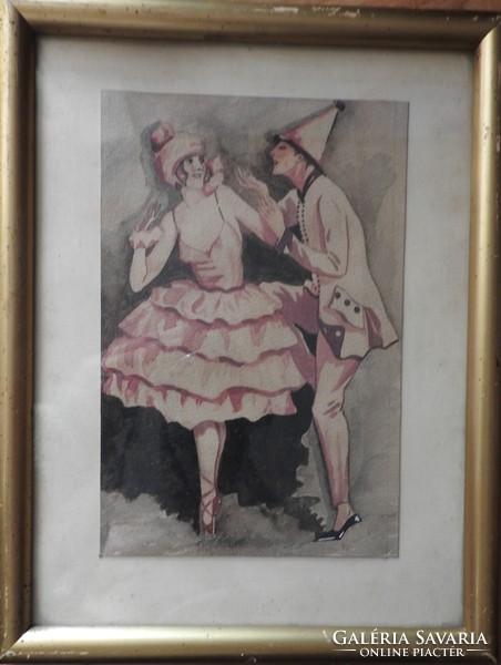 Antique watercolor painting: couple - portrait