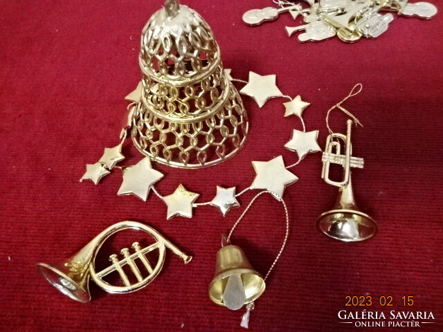 Arany színű karácsonyi díszek, harang, csengő, trombita ... Jókai.
