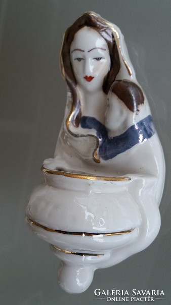 Régi vintage porcelán fali szenteltvíztartó 13 cm vallási használati tárgy