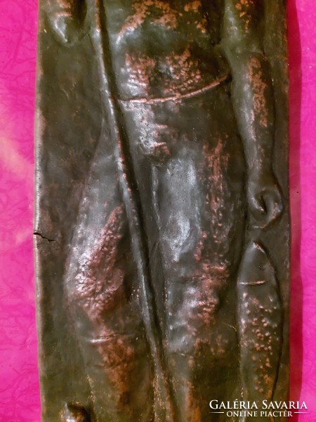 With Kónya mark: copper relief, fisherman in a boat, with a harpoon and his catch, 1966