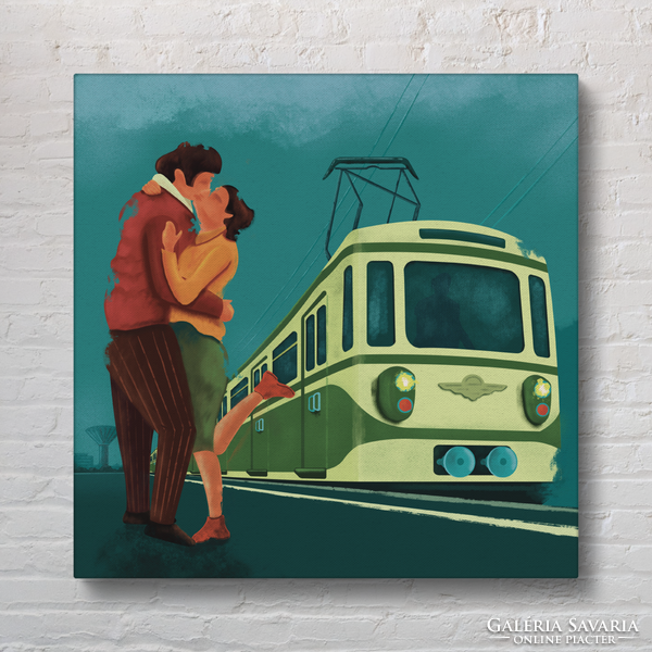 Csók a HÉV megállóban - Farkas Benjamin - NAGYMÉRETŰ vászonkép