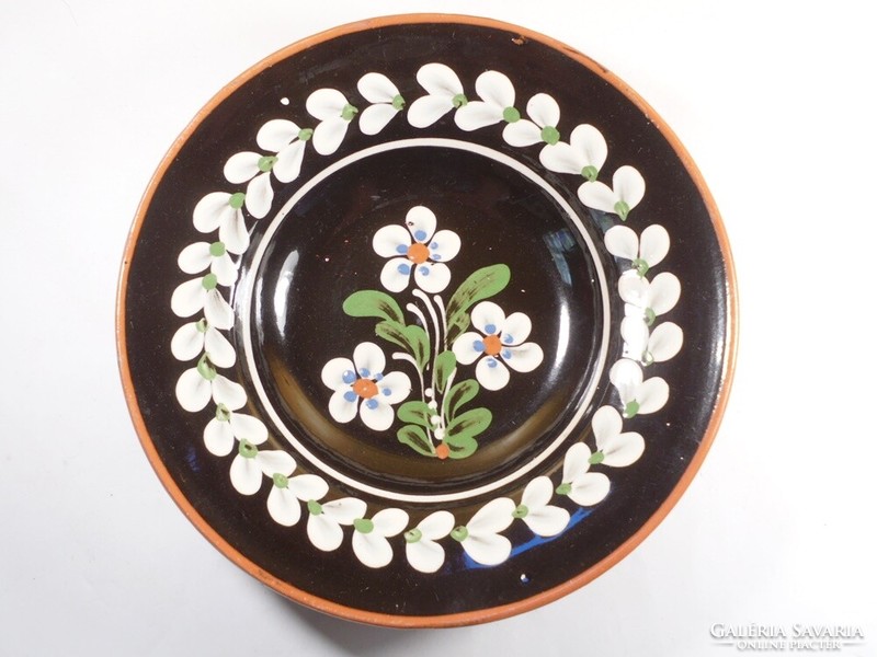Retro old painted ceramic bowl wall plate flower pattern folk folk art - 1970s