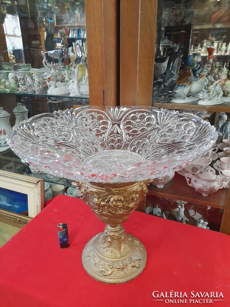 Large putto baroque crystal, copper centerpiece, offering bowl.