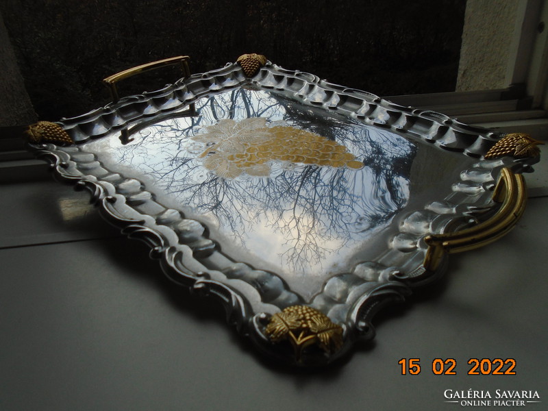Bergner chrome-plated steel tray with gilded grape pattern 39x32 cm